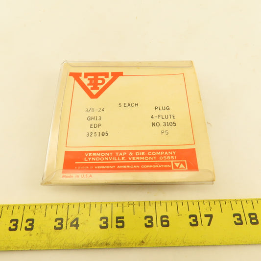 Vermont 3/8"-24 GH13 4 Flute Pointed Plug Tap NOS USA Lot Of 5