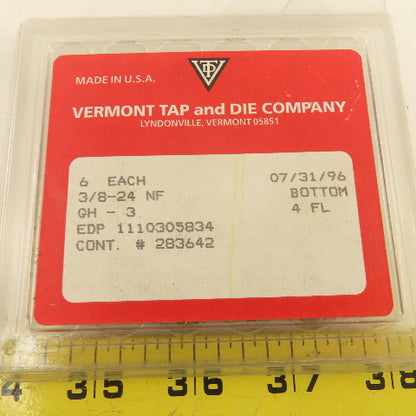 Vermont 3/8"-24 NF GH-3  4 Flute Bottom Tap NOS USA Lot Of 6
