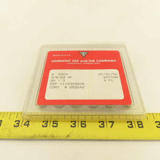 Vermont 3/8"-24 NF GH-3  4 Flute Bottom Tap NOS USA Lot Of 6