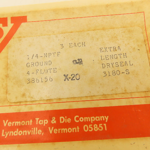 Vermont 1/4" NPTF Pipe Tap 4 Flute Extra Length 3-1/2" Ground Dryseal Lot Of 3