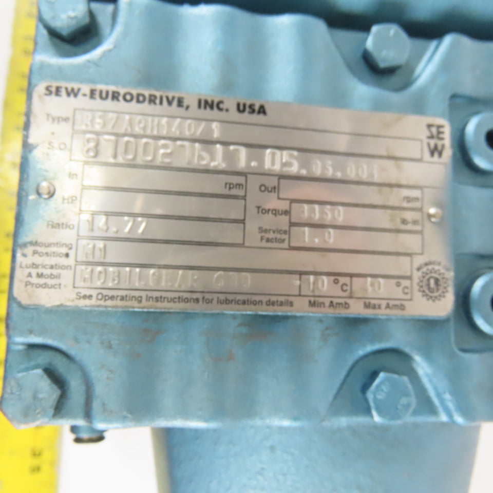 Sew Eurodrive 870027617.05.05.004 Inline Gearbox Speed Reducer 14.77:1 Ratio
