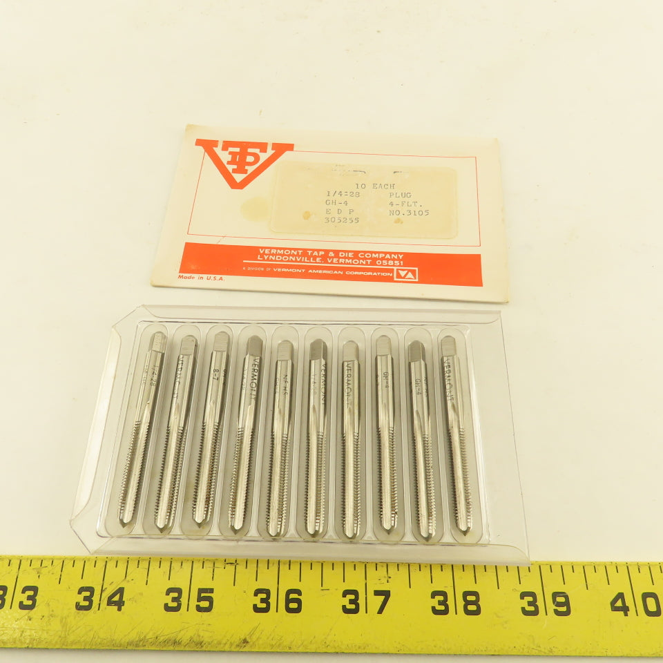 Vermont 1/4"-28 GH-4 Pointed Plug Tap 4 Flute Lot Of 10