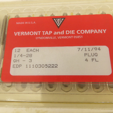 Vermont 1/4"-28 GH-3 Pointed Plug Tap 4 Flute Lot Of 10