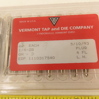 Vermont 1/4"-28 GH-3 Pointed Plug Tap 4 Flute Lot Of 9
