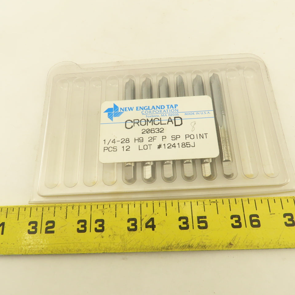 New England 1/4"-28 H9 2 Flute Spiral Point Plug Tap Cromclad Lot of 6