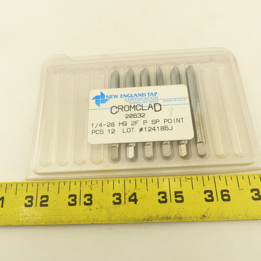 New England 1/4"-28 H9 2 Flute Spiral Point Plug Tap Cromclad Lot of 6