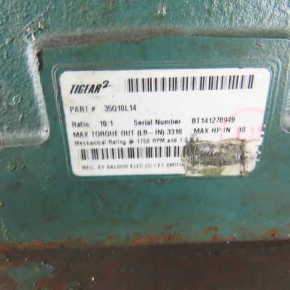 Tigear 2 35Q10L14 10:1 Ratio Speed Reducer Gearmotor US Motors 2Hp 230/460