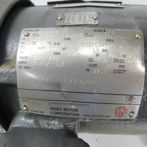 Tigear 2 35Q10L14 10:1 Ratio Speed Reducer Gearmotor US Motors 2Hp 230/460