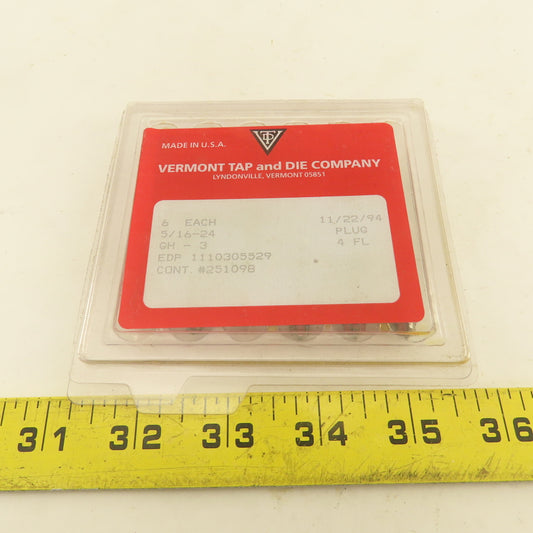 Vermont 5/16"-24 GH-3 HS Plug Tap 4 Flute Pointed Lot Of 6