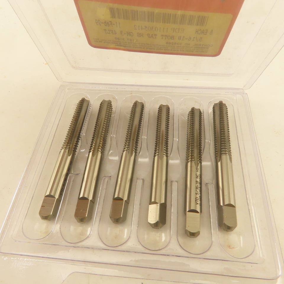 Vermont 5/16"-18 GH-3 HS Bottom Tap 4 Flute Lot Of 6