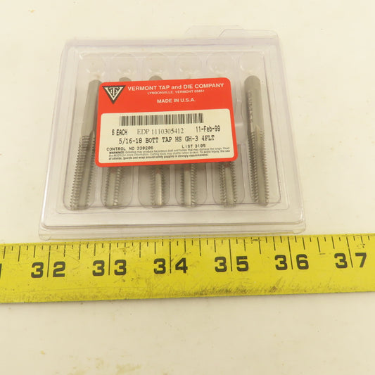 Vermont 5/16"-18 GH-3 HS Bottom Tap 4 Flute Lot Of 6