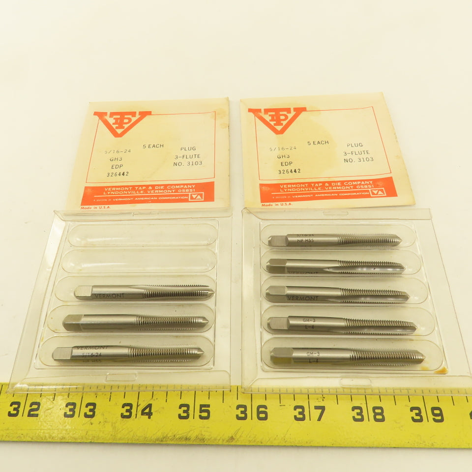 Vermont 5/16"-24 GH3 Pointed Plug Tap 3 Flute NOS USA Lot Of 8