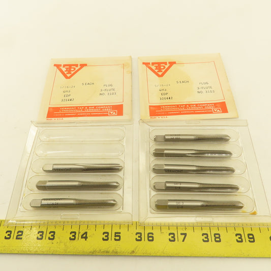Vermont 5/16"-24 GH3 Pointed Plug Tap 3 Flute NOS USA Lot Of 8