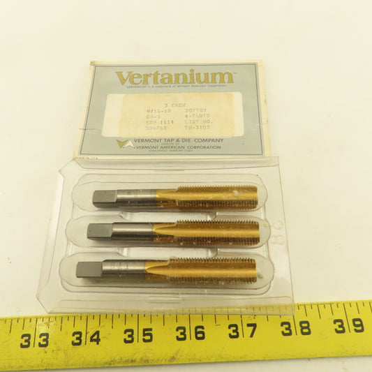 Vermont Vertanium 9/16"-18  GH-3 Bottom Tap 4 Flute TiN Coated Lot Of 3