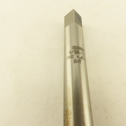 Vermont 9/16"-18 NF HSG+.005 Plug Tap 4 Flute Extra Length 6" OAL