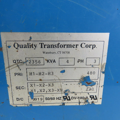 Quality Transformer 2356 General Purpose Transformer 4 KVA 780HV 120/242LV