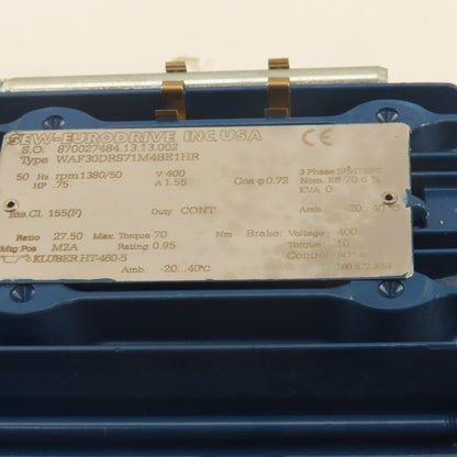 Sew Eurodrive WAF30DRS71M4BE1HR 27.5:1 Ratio 50RPM Output 50Hz 400V Gear Motor