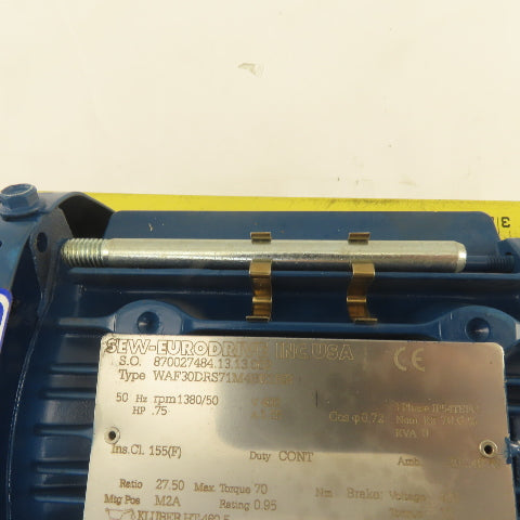Sew Eurodrive WAF30DRS71M4BE1HR 27.5:1 Ratio 50RPM Output 50Hz 400V Gear Motor