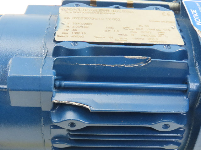 Sew WAF30DRS71S4BE05HR 47.5:1 Ratio 29RPM .50Hp 3Ph 220/380V 50Hz Gear Motor