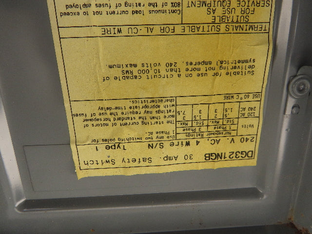 Cutler Hammer DG321NGB 30A 240V Fused Safety Disconnect Switch