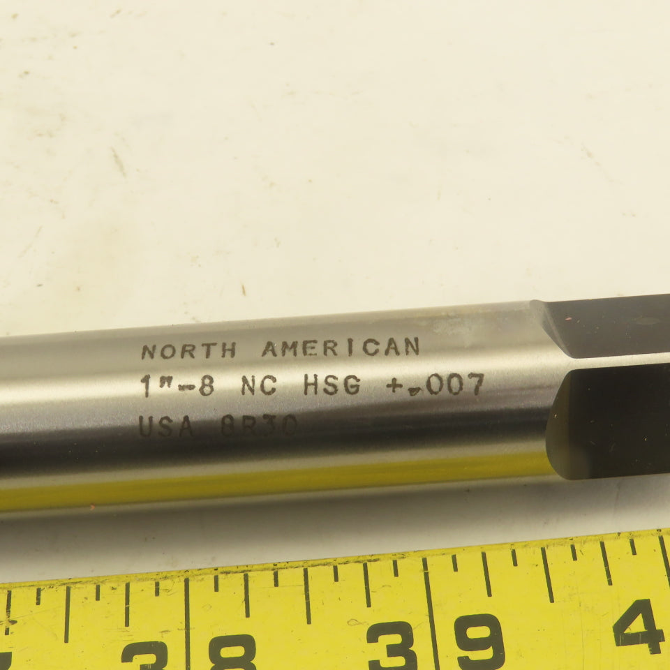 North American 1"-8 NC HS +.007 4 Flute Straight Hand Plug Tap 10" OAL