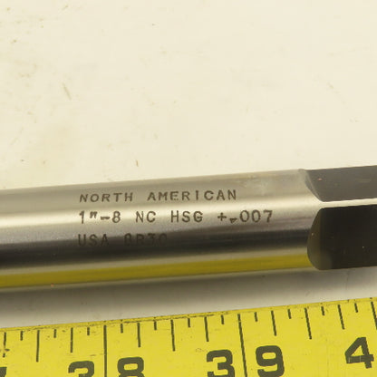 North American 1"-8 NC HS +.007 4 Flute Straight Hand Plug Tap 10" OAL
