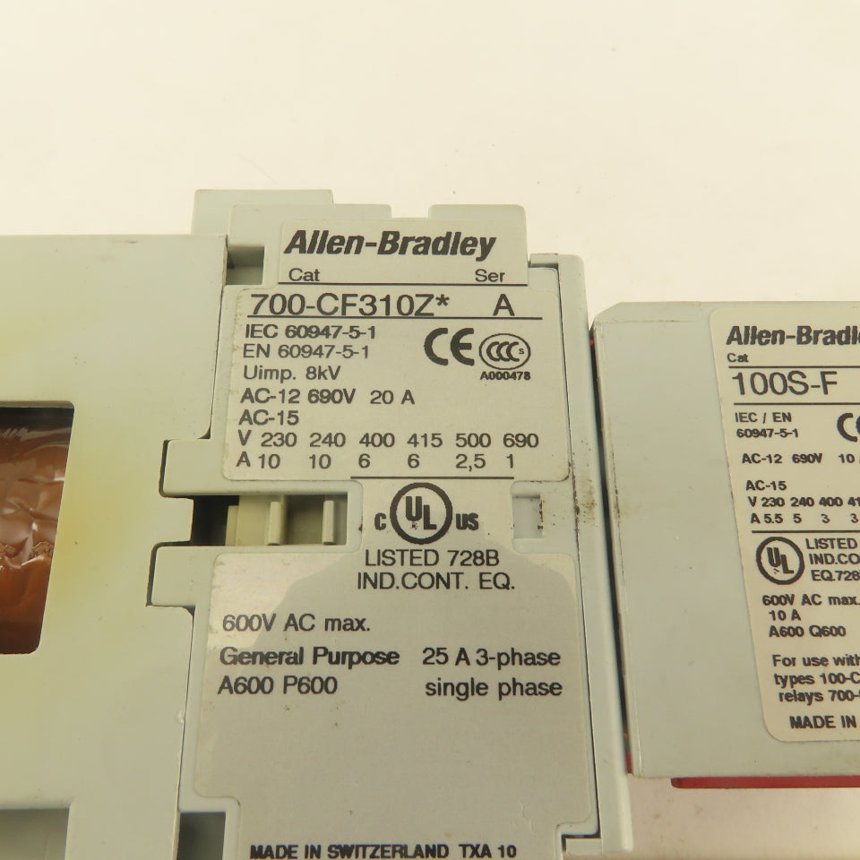 Allen Bradley 700-CF310Z 600V 25A 3Ph Contactor Relay 100S-F 24V Coil