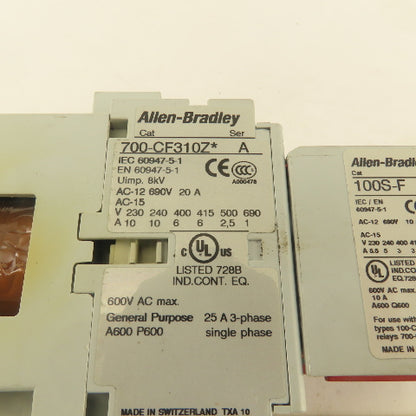 Allen Bradley 700-CF310Z 600V 25A 3Ph Contactor Relay 100S-F 24V Coil