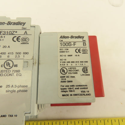 Allen Bradley 700-CF310Z 600V 25A 3Ph Contactor Relay 100S-F 24V Coil
