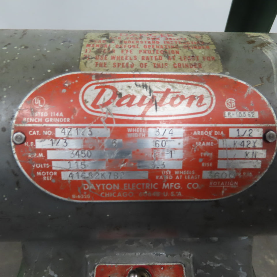 Dayton Model 4Z123 6" Bench Grinder 1/3Hp 3450RPM W/Pedestal Stand 115V USA