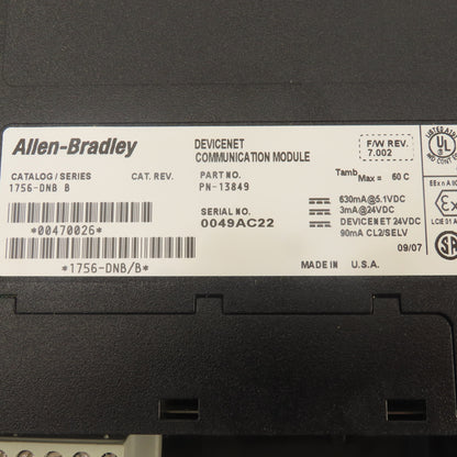 Allen Bradley 1756-DNB F/W Rev. 7.002 DeviceNet Communication Module