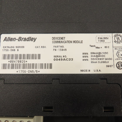 Allen Bradley 1756-DNB F/W Rev. 7.002 DeviceNet Communication Module