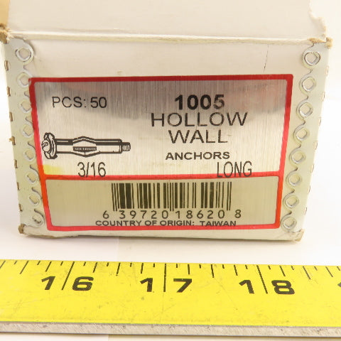 Metallics 1005   3/16" Hollow Wall Anchor Grip Range 5/8 x 1-3/16"  Lot Of 85