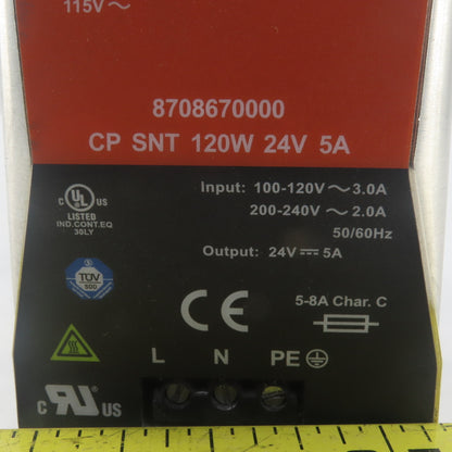 Weidmuller 8708670000 24VDC Power Supply 100-120-200-240V Primary 50/60Hz