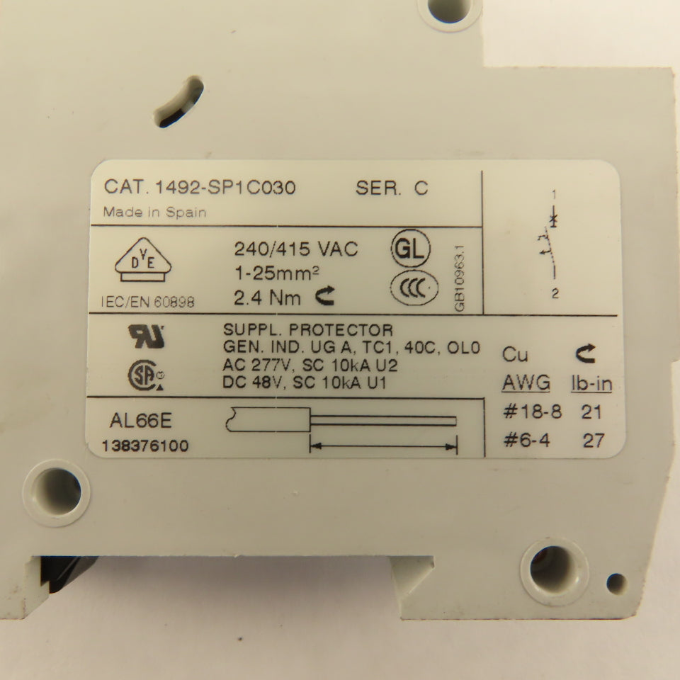 Allen Bradley 1492-SP SER C Circuit Breaker Single Pole  1A 3A & 4A 5 PCS