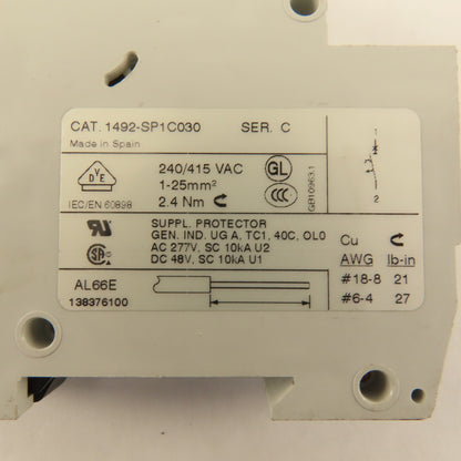 Allen Bradley 1492-SP SER C Circuit Breaker Single Pole  1A 3A & 4A 5 PCS