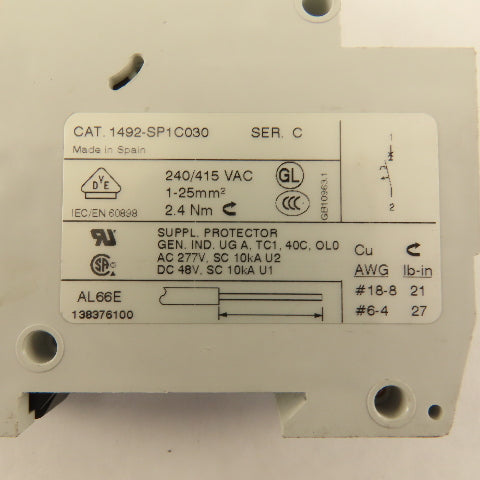 Allen Bradley 1492-SP SER C Circuit Breaker Single Pole  1A 3A & 4A 5 PCS