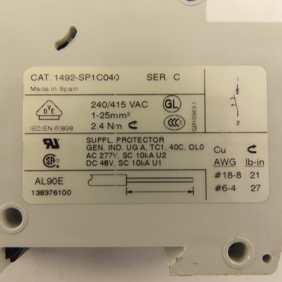 Allen Bradley 1492-SP SER C Circuit Breaker Single Pole  1A 3A & 4A 5 PCS