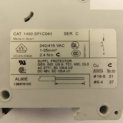 Allen Bradley 1492-SP SER C Circuit Breaker Single Pole  1A 3A & 4A 5 PCS