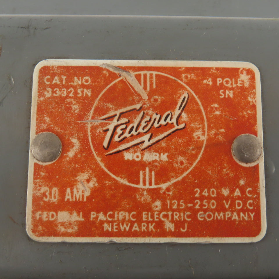 Federal 3332 SN 30A 240V Fused Safety Disconnect Switch 3 PH 3 HP