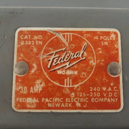 Federal 3332 SN 30A 240V Fused Safety Disconnect Switch 3 PH 3 HP