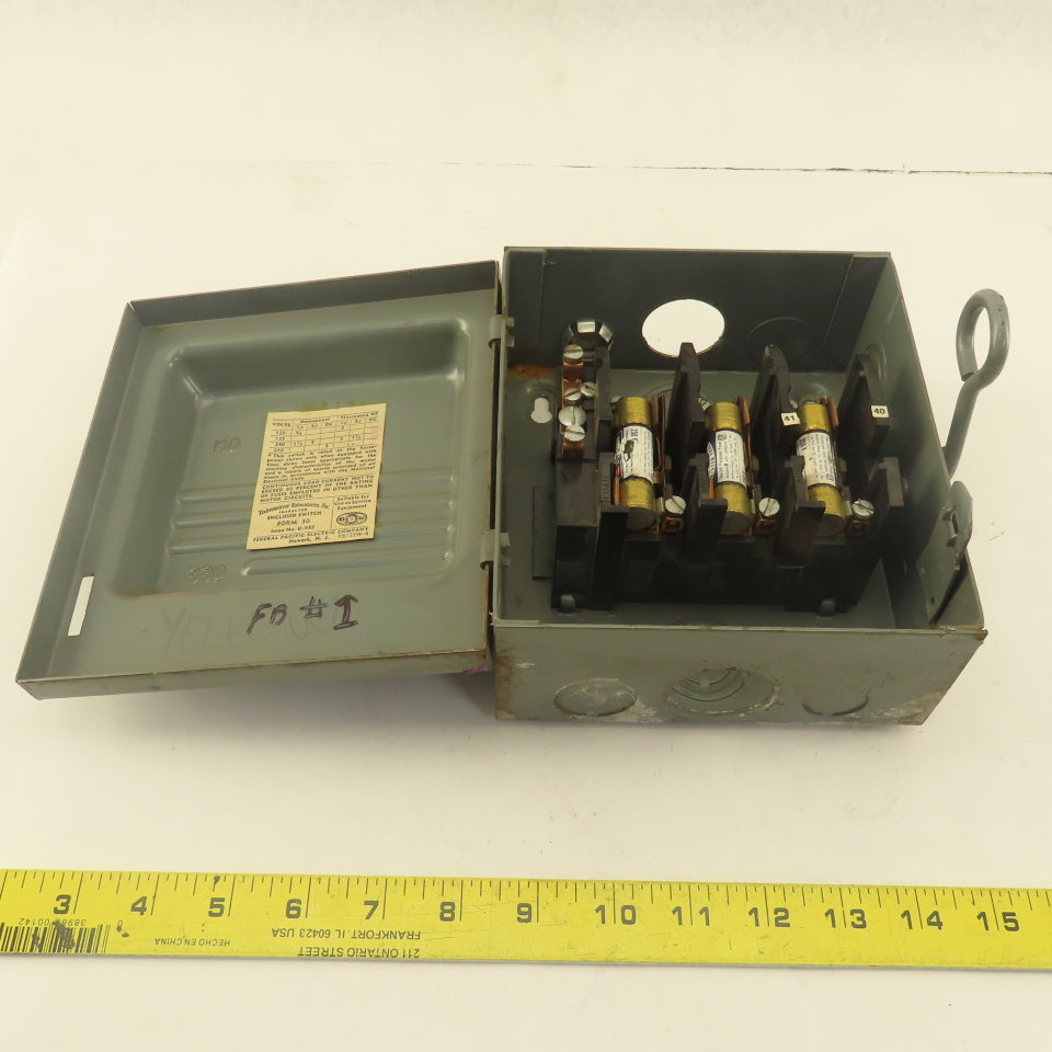 Federal 3332 SN 30A 240V Fused Safety Disconnect Switch 3 PH 3 HP
