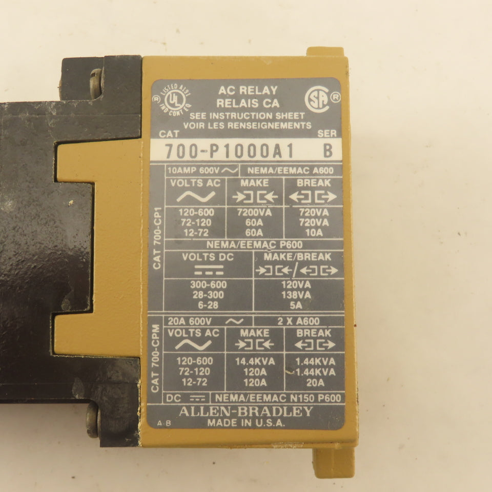 Allen Bradley 700-P1000A1 Ser B Type P AC Contactor Relay 115-120V Coil Lot Of 2