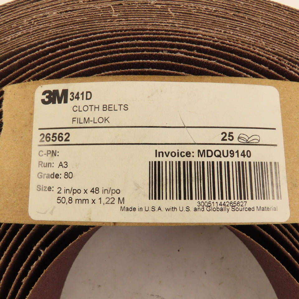 3M 26562 341D Sanding Belt 2" Wide 48" Long 80 Grit Cloth Backer Lot Of 21