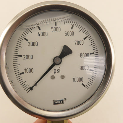 Wika 0-10,000 PSI Glycerin Filled Bottom Port Pressure Gage 1/4"NPT 4" Stainless