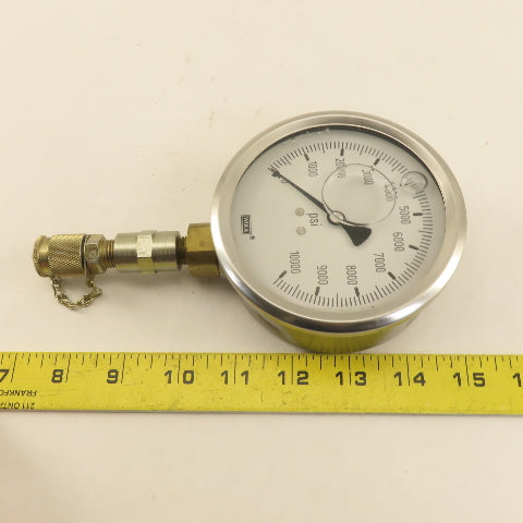 Wika 0-10,000 PSI Glycerin Filled Bottom Port Pressure Gage 1/4"NPT 4" Stainless