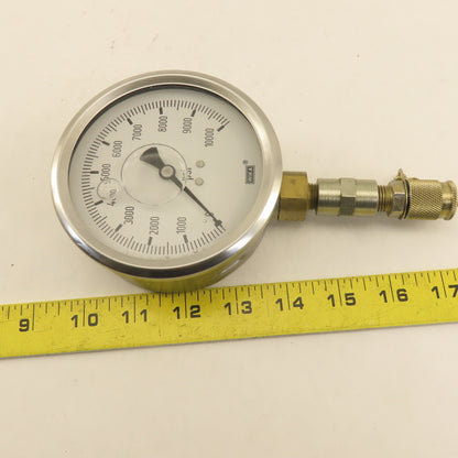 Wika 0-10,000 PSI Glycerin Filled Bottom Port Pressure Gage 1/4"NPT 4" Stainless