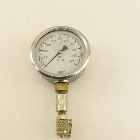 Wika 0-10,000 PSI Glycerin Filled Bottom Port Pressure Gage 1/4"NPT 4" Stainless