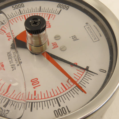 Noshok 0-6000PSI Glycerin Filled Pressure Gauge 4" Bottom Port 1/4" MIP Red Hand