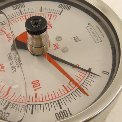 Noshok 0-6000PSI Glycerin Filled Pressure Gauge 4" Bottom Port 1/4" MIP Red Hand